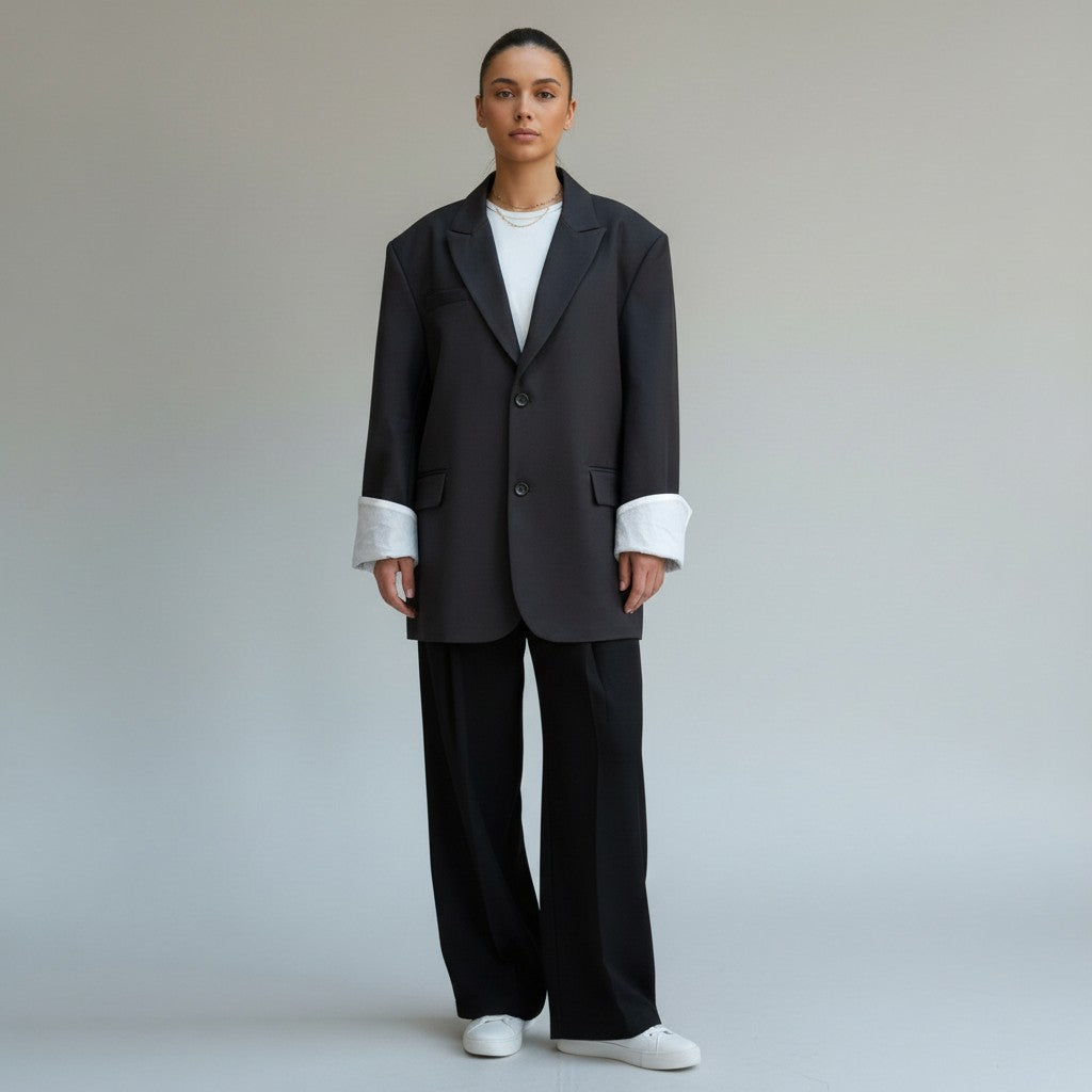 Blazer noir manches retroussées